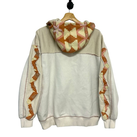We The Free White/Pink It’s a Vibe Aztec Embroidered Hoodie Medium Boho Pullover - Picture 2 of 5